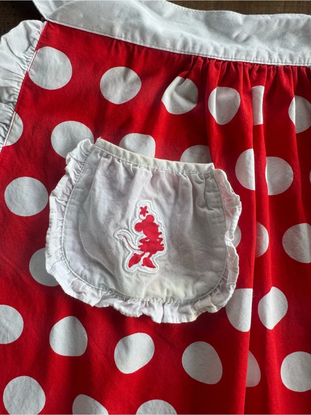 Disney Minnie Mouse Red Polka Dot Half Apron with White Ruffle